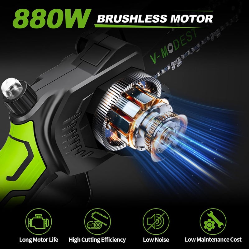 V-MODEST 2-IN-1 Cordless Pole Saw 8 inch Mini Chainsaw, Pole Saws for Tree Trimming 2*4.0Ah Battery Powered, Electric Pole Saw Brushless 15ft Max Extension Pole Chainsaw for Tree Trimmer Wood Cutting - Image 5